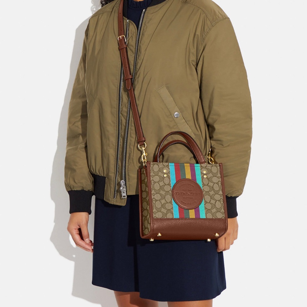 Coach Dempsey Tote 22 In Signature Jacquard With Coach Patch And Stripe